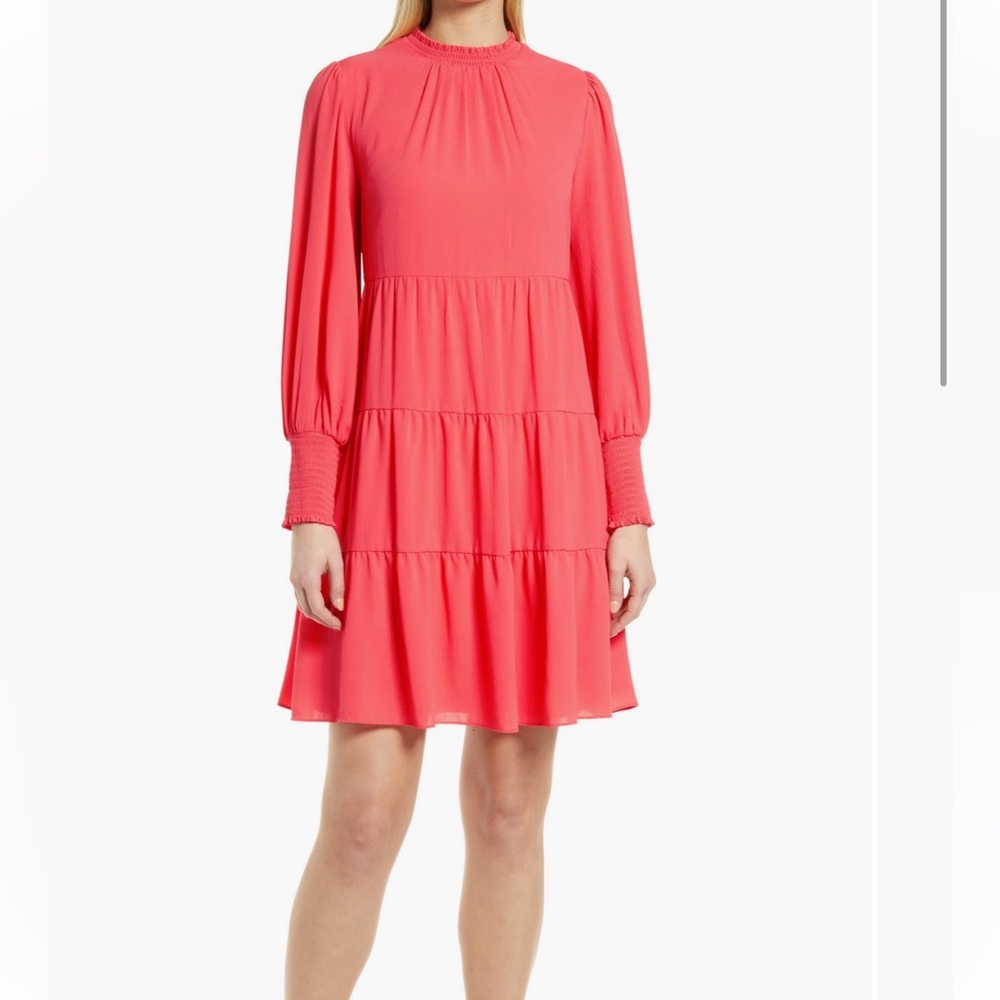 EUC Coral Julia Jordan long sleeve tiered dress